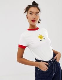 Lazy Oaf fitted ringer tee with not ok sun embroidery   ASOS at Asos